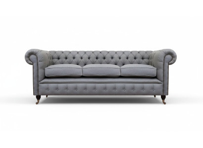 Pelēka Chesterfield dzīvojamā istaba Tekstila auduma interjers Luksusa trīsvietīgs dīvāns