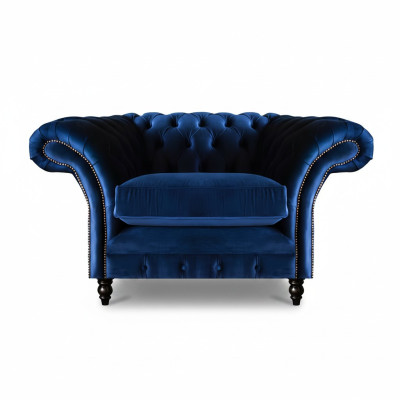 Zils Chesterfield krēsls ar luksusa dizainu auduma pārklājumu Jaunas dzīvojamās istabas mēbelēm.