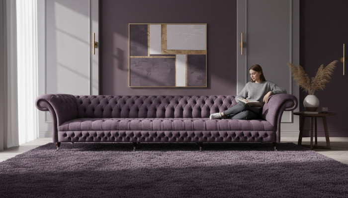 Luksusa krēsli Chesterfield četrasēta dīvāna dīvāns auduma dzīvojamā istaba