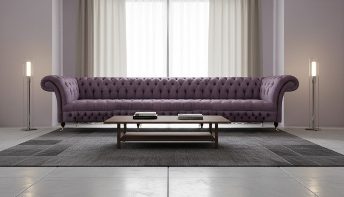 Luksusa krēsli Chesterfield četrasēta dīvāna dīvāns auduma dzīvojamā istaba