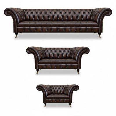 Chesterfield Ādas Brūna Dzīvojamā Istaba Mēbeles - Dīvāni Sērijas Luksusa Iekārtojums