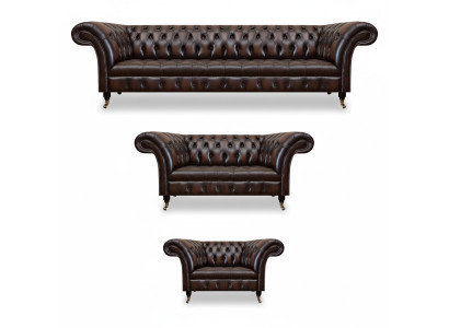 Chesterfield Ādas Brūna Dzīvojamā Istaba Mēbeles - Dīvāni Sērijas Luksusa Iekārtojums