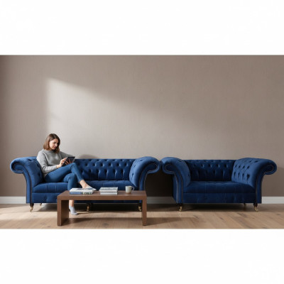 Chesterfield komplekts ar trim vietām mīkstajai dīvānai mājai mēbele soliķis dzīvojamā istabā jauns