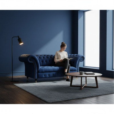 Dīvāns divvietīgs Dīvāns Polstermöbel Chesterfield Audums Zils dizains Jauns