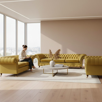 Chesterfield dīvāni Komplektā Luxus Viesistaba Polstermöbel Iekārtojums