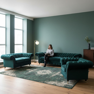 Dzīvojamā istaba Luksusa iekārtojumi. Sofa, dīvāns, "Chesterfield" mīkstais dīvāns 3+2+1.
