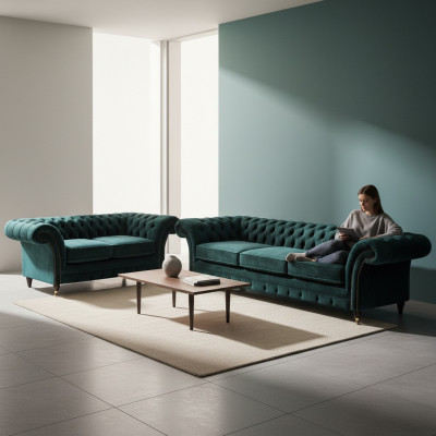 Pilnībā mēbeles Dzīvojamā istaba Sofa 3+2 Sofa komplekts Dīvaniem Šesterfilda.