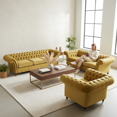 Sofas komplekts Luxus 3 gab. Mēbeles Chesterfield dīvāni 3+2+1