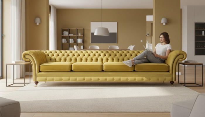 Dzīvojamā istaba Dzeltenā sofa Divguļamais dīvāns Chesterfield Polsterstuhls Iekārtojums