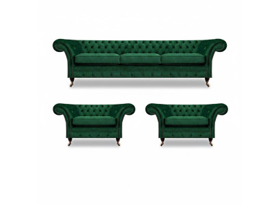 Zaļā mēbeles Dzīvojamā istabai Polstermöbel Chesterfield komplekts 3 gab. 3+1+1 iekārtojums