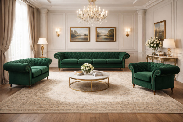 Mēbeles zaļas dīvāns Chesterfield krēsla dzīvojamā istaba 4+2+1 dīvānu komplekts