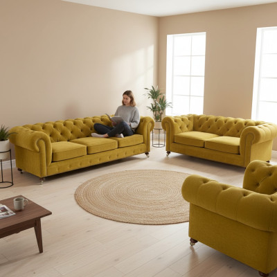 Dizainera 2 divi dīvāni dzīvojamā istaba krēsls Chesterfield Luxus Set Chesterfield