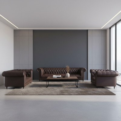 Chesterfield Luxus komplektētā 3 daļu dzīvojamā istaba dīvānu komplekts mēbeles 4+2+1