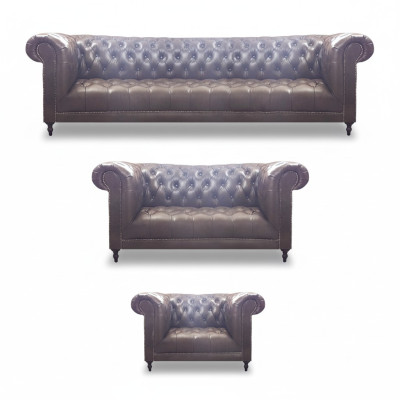 Chesterfield Luxus komplektētā 3 daļu dzīvojamā istaba dīvānu komplekts mēbeles 4+2+1