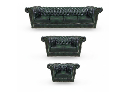 Luksusa ādas dīvāns Komplektā 3 gab. Dīvāns Chesterfield dzīvojamai istabai Krēsla 4+2+1