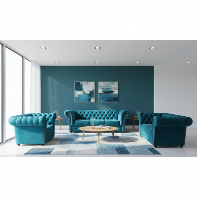 Sofagarnitūra Moderns Tekstils Krēsli 2x Sofas Chesterfield Dzīvojamā Istaba 3+2+1