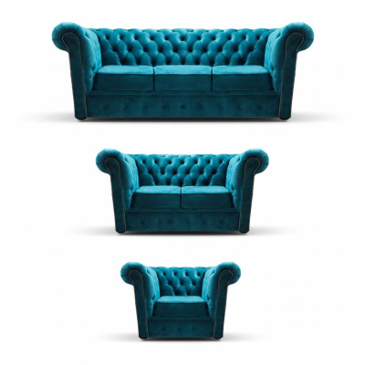 Sofagarnitūra Moderns Tekstils Krēsli 2x Sofas Chesterfield Dzīvojamā Istaba 3+2+1