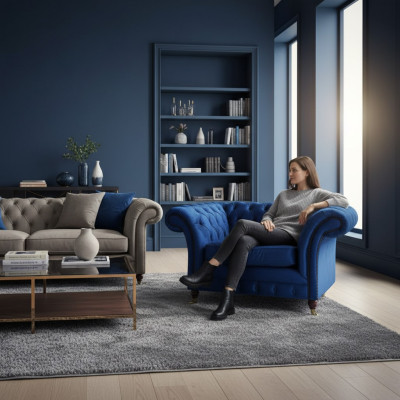 Zils krēsls Moderns Chesterfield mēbeles Luksusa dzīvojamais Istabas iekārtojums