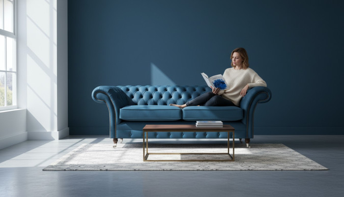 Zili viesistabas Chesterfield sēdvietas luksusa dīvāni no dizainera divvietīgi.