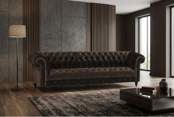 Chesterfield dzīvojamā istabas dīvāns Brūnais 4-vietu luksusa sēdvietas.