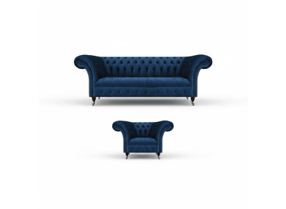 Zils Chesterfield Garnitūra dizaina divvietīga auduma krēsla 2 gab. mēbeles