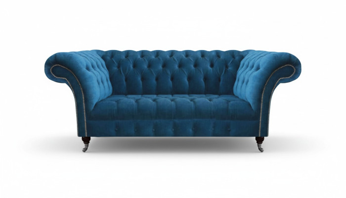 Zila Chesterfield Luxe dīvāns dzīvojamā istaba Tekstilasēdeži Vērtīgs trīsvietīgs