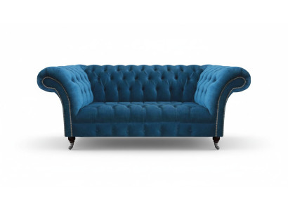 Zila Chesterfield Luxe dīvāns dzīvojamā istaba Tekstilasēdeži Vērtīgs trīsvietīgs