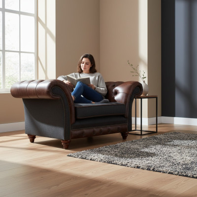 Chesterfield Brūnais pelēkais krēsls Dzīvojamā istaba Vienam vietā Moderās augstas kvalitātes mēbeles