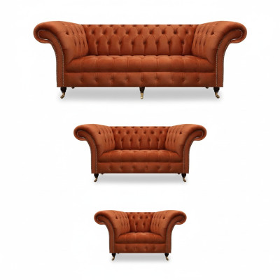 Brūni Chesterfield sēdvietas Dzīvojamā Istaba Dizaina Dīvāni 3 gabalu komplekts