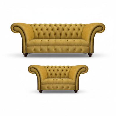 Dizainera dzīvojamā istaba Moderns dzeltenais dīvānu komplekts 2 dīvāni Chesterfield