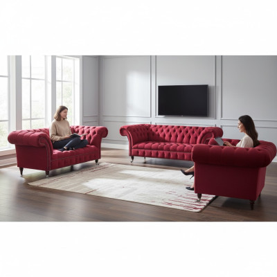 Greznā Chesterfield Roza dīvāna komplekts dizainera auduma velvēnač divistabu istabai
