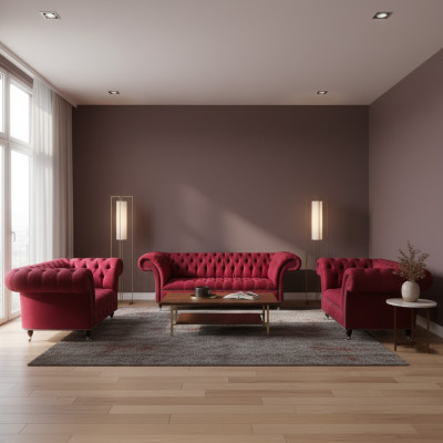 Greznā Chesterfield Roza dīvāna komplekts dizainera auduma velvēnač divistabu istabai
