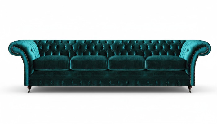 Eleganta Chesterfield zaļa mīkstie materiāla dīvāns Moderns četru sēdvietu auduma dīvāns