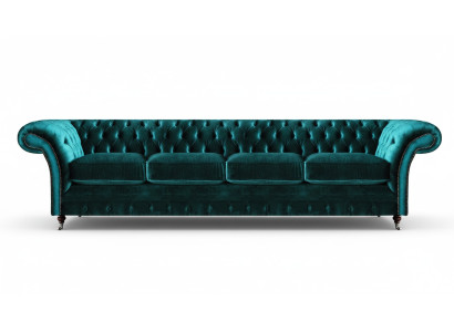 Eleganta Chesterfield zaļa mīkstie materiāla dīvāns Moderns četru sēdvietu auduma dīvāns