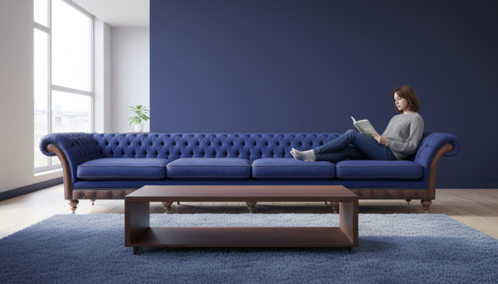 Zils "Chesterfield" dzīvojamā istaba četrato saišķu dīvāns Ekskluzīvi apjomgaldi.