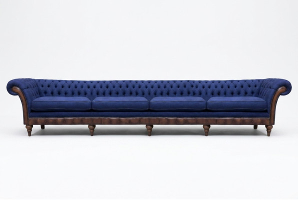 Zils "Chesterfield" dzīvojamā istaba četrato saišķu dīvāns Ekskluzīvi apjomgaldi.