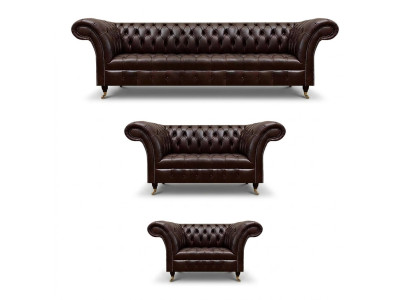 Brūnas "Chesterfield" ādas dīvāns, dizainera divvietīgais, četrvietīgais krēsls