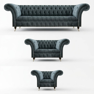 Chesterfield Pelēkais dīvāngarnitūras dizaina polstermēbeles izsmalcināti vienvietīgi.