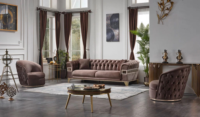 Brūns ādas dīvānu komplekts 3+1+1 luksusa pilna dizaina mēbeles