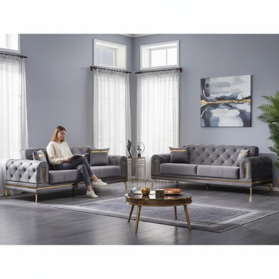 Divano 2x Chesterfield pelēks luksusa dīvānu komplekts