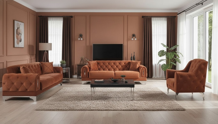 Brūns Česterfīldas dīvānu komplekts 3 gabali 3+3+1 sēdvietas