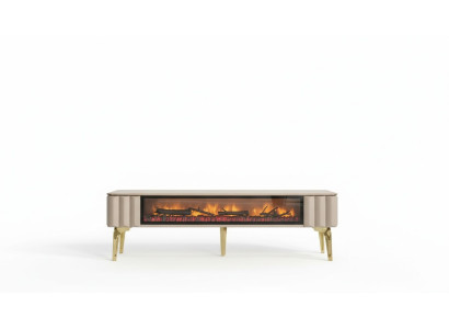 Sideboard RTV dzīvojamais istabas luksusa mēbeles kamīns Beige MDF metāla zems.