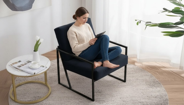 Ērtā melnā krēsla New Textile Metall augstas kvalitātes materiāli