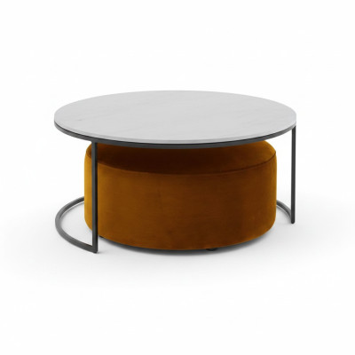 Baltas MDF soļusēde + oranža pakavs jauni metāla kājiņas Luxus