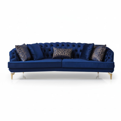 Zila dzīvojamā istaba Chesterfield dīvāngarnitūra luksusa auduma dīvāni 4 vietas