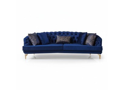 Zila dzīvojamā istaba Chesterfield dīvāngarnitūra luksusa auduma dīvāni 4 vietas