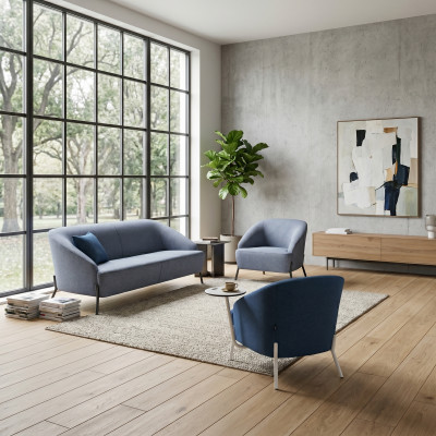 Peleks-zils sofa komplekts dizainera polstercouches moderns divvietigs kresls