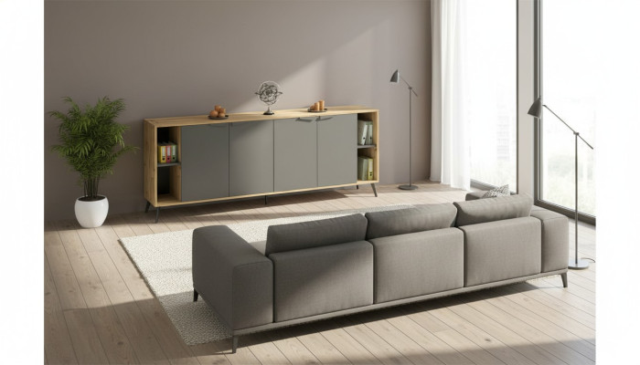 Biroja skapītis Comò plaukts sideboard studijai pelēks