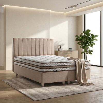 Beige auduma gulta ar elegantu matraci