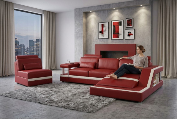 ĀDAS DĪVĀNKRĒSLS XXL ĀDAS SOFA KOMPLEKTS STŪRĀ POLSTER WOHNLANDSCHAFT KOMPLEKTS L FORMA HH4